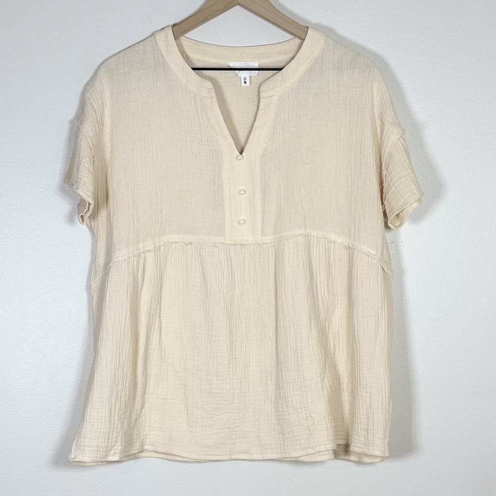 Heyson Womens Babydoll Top Small Cream Cotton Gauze Oversized Cottagecore Boho